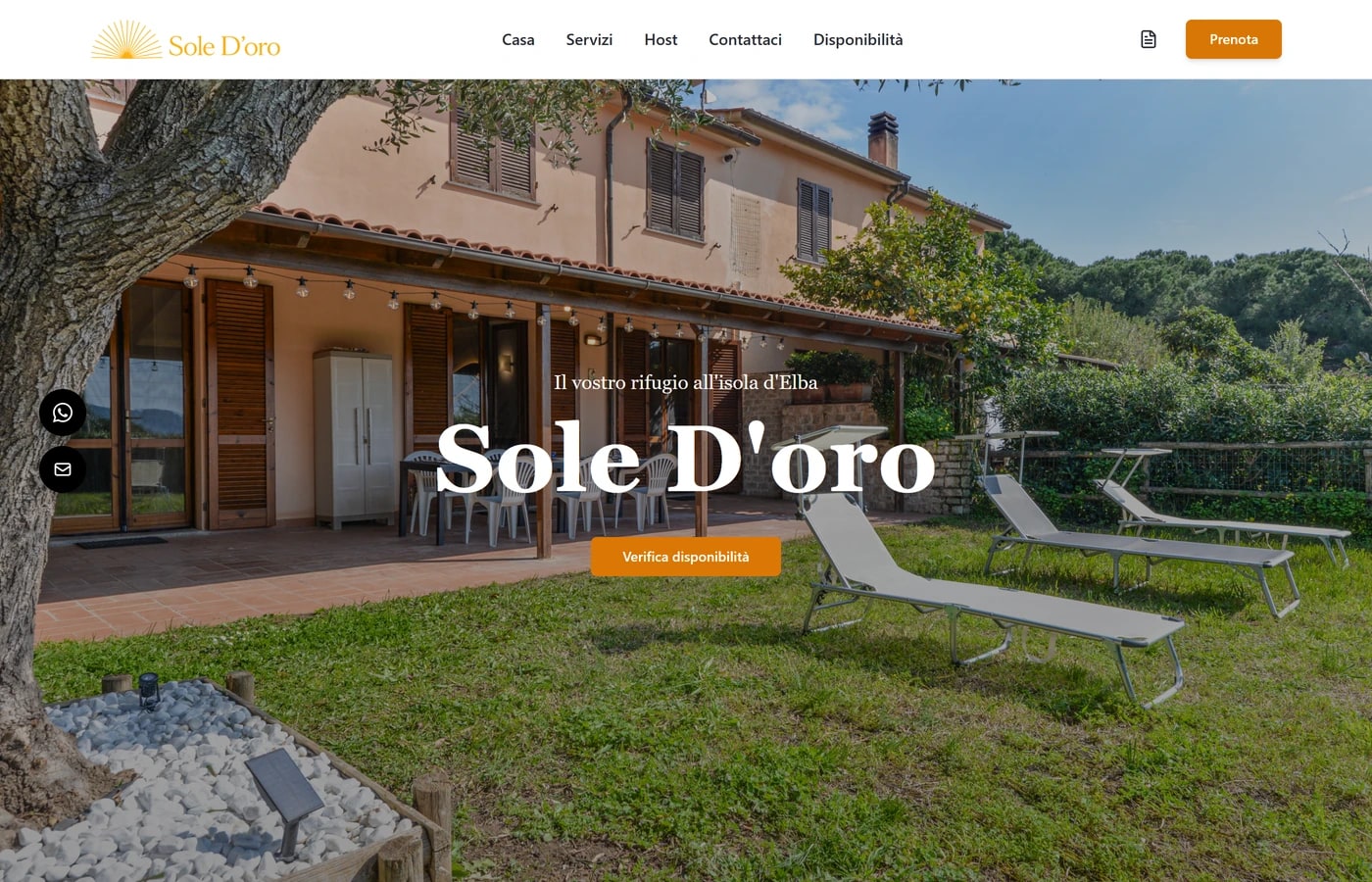 Screenshot della homepage di Sole D'oro House con hero panoramico e CTA verifica disponibilità