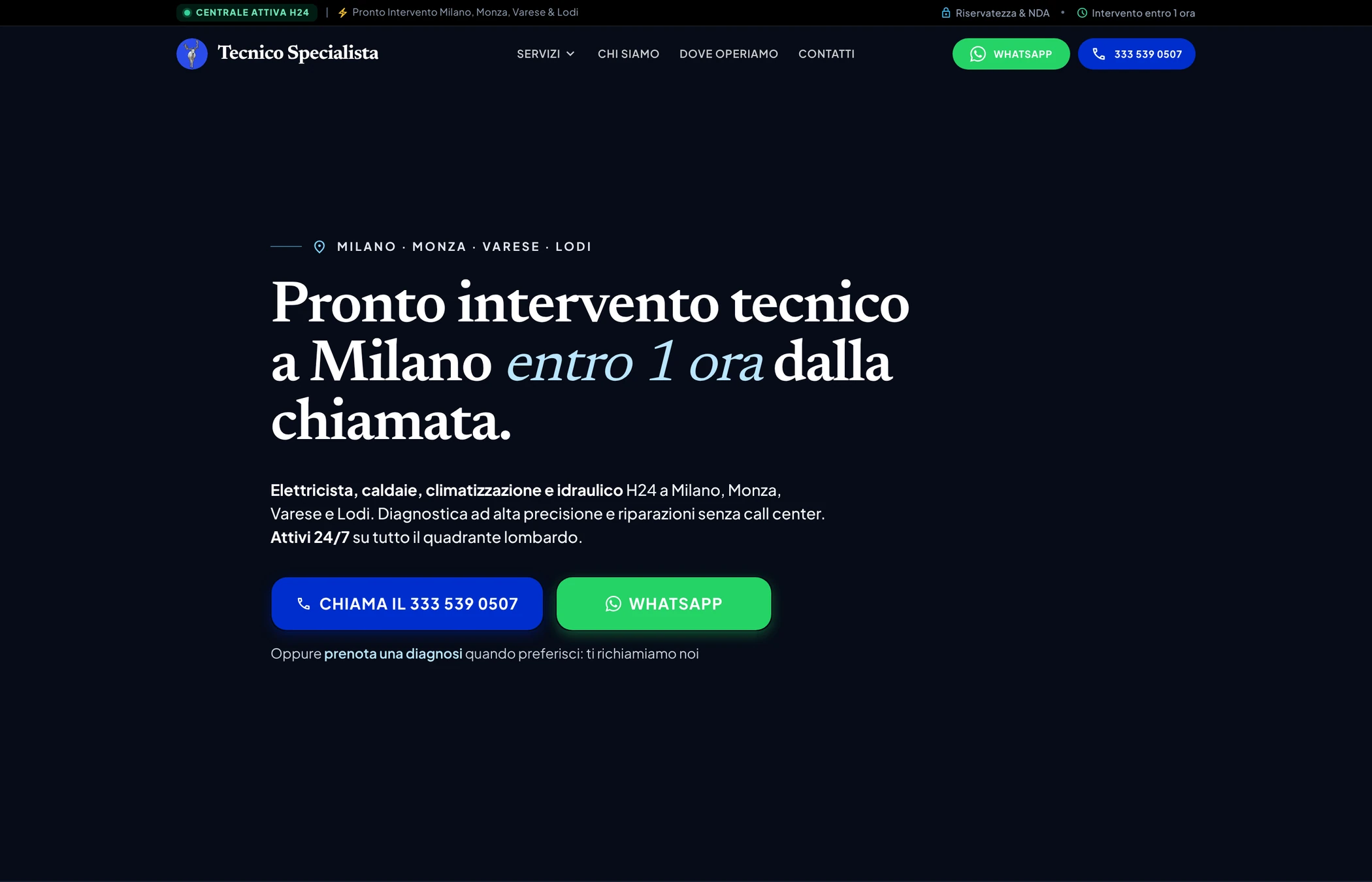 Homepage di Tecnico Specialista — sito di pronto intervento tecnico a Milano